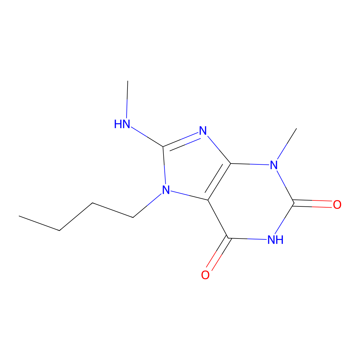 7-Butyl-3-methyl-8-(methylamino)-3,7-dihydro-1H-purine-2,6-dione molecular structure, CAS 476480-75-8