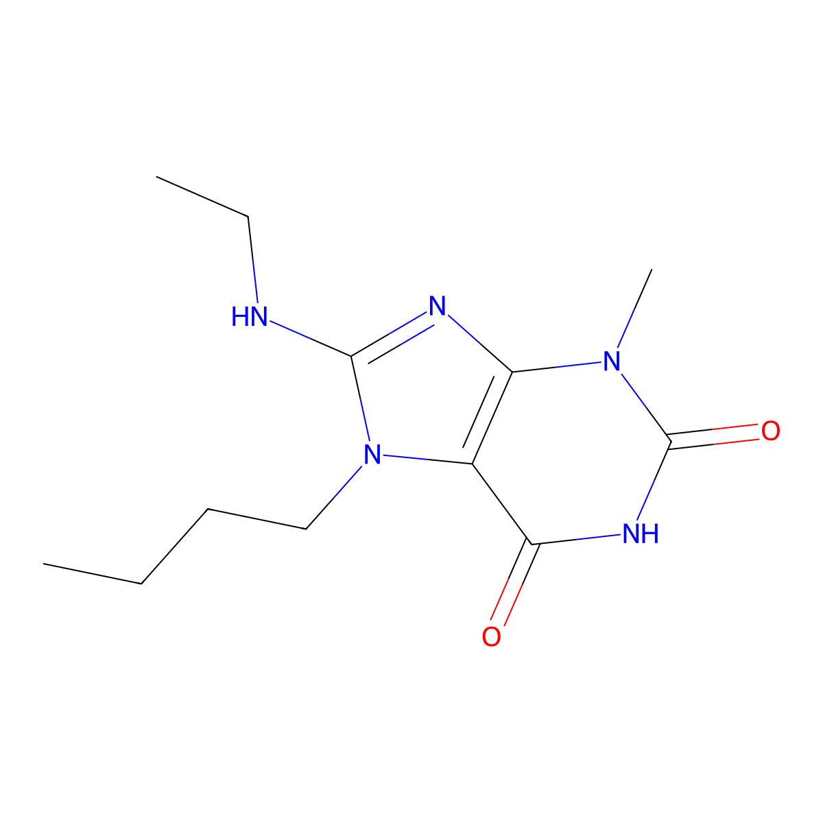 7-Butyl-8-(ethylamino)-3-methyl-3,7-dihydro-1H-purine-2,6-dione molecular structure, CAS 476480-76-9