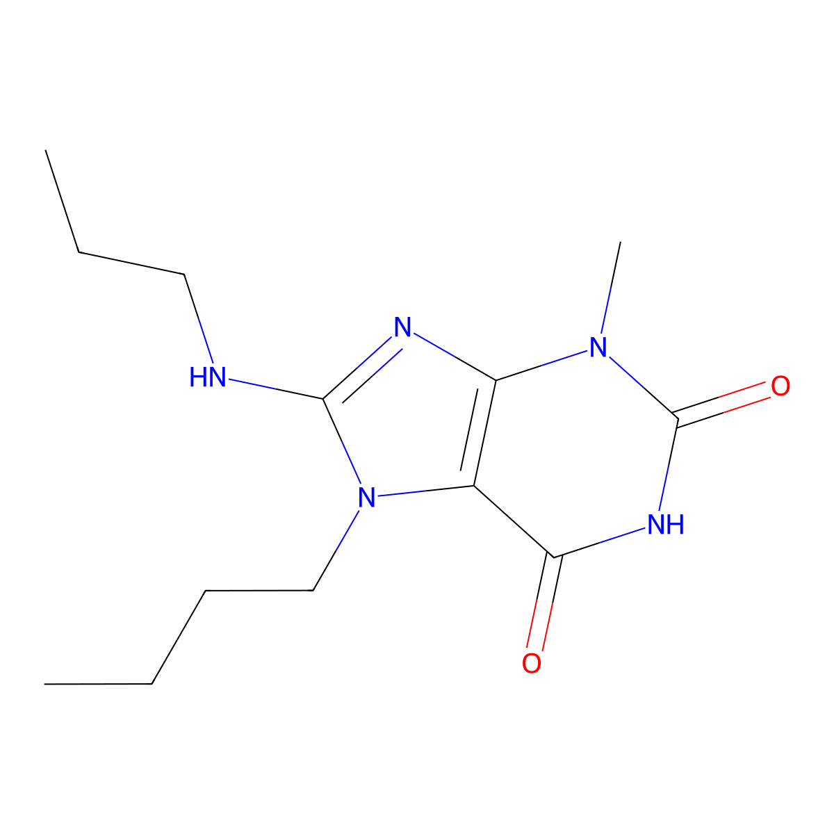 7-Butyl-3-methyl-8-(propylamino)-3,7-dihydro-1H-purine-2,6-dione molecular structure, CAS 476480-77-0