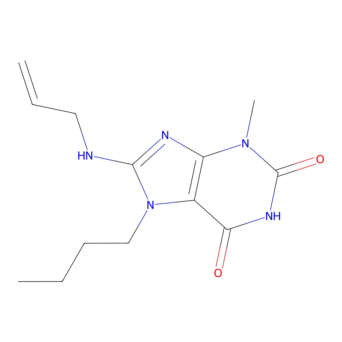 8-(Allylamino)-7-butyl-3-methyl-3,7-dihydro-1H-purine-2,6-dione molecular structure, CAS 476480-78-1