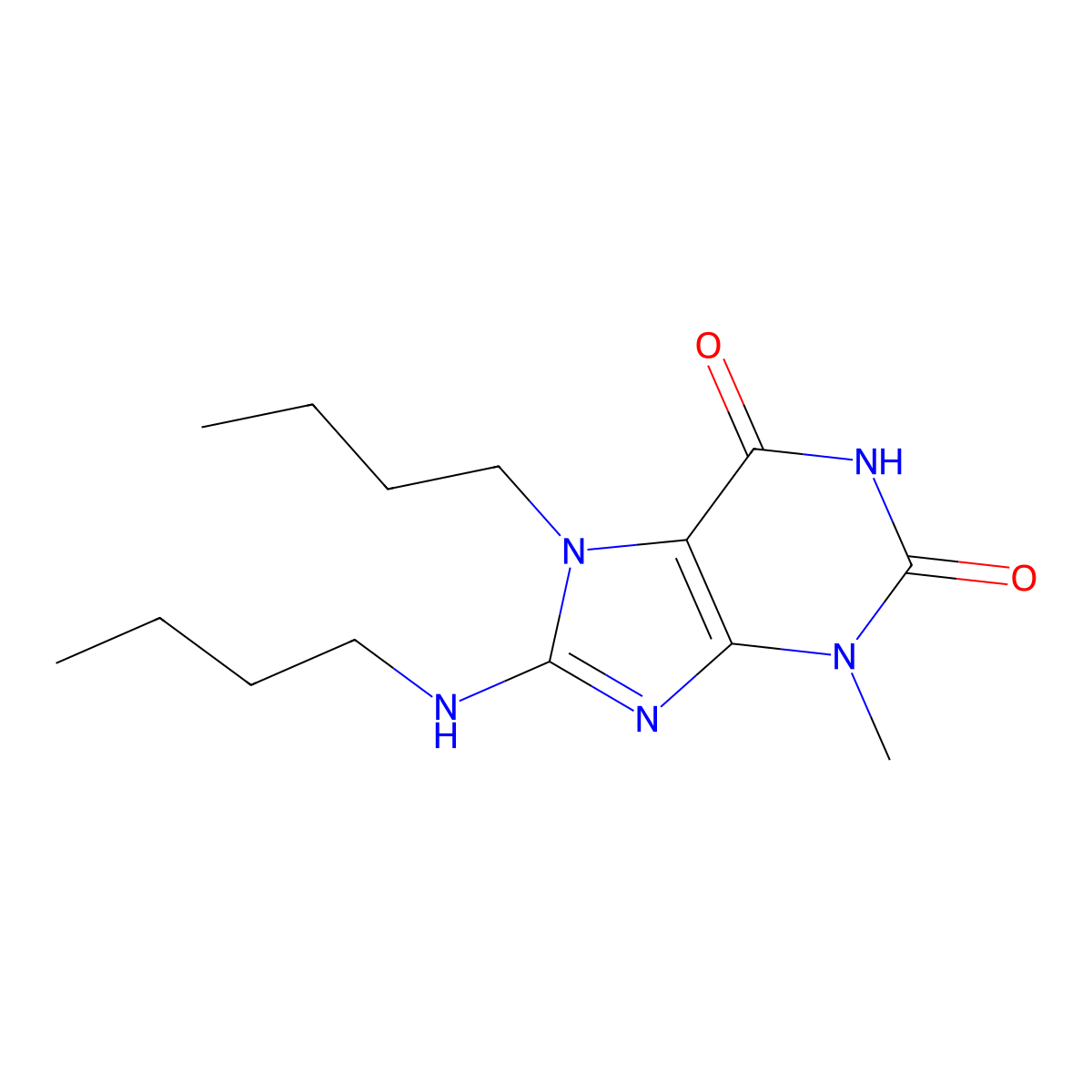 7-Butyl-8-(butylamino)-3-methyl-3,7-dihydro-1H-purine-2,6-dione molecular structure, CAS 476480-79-2