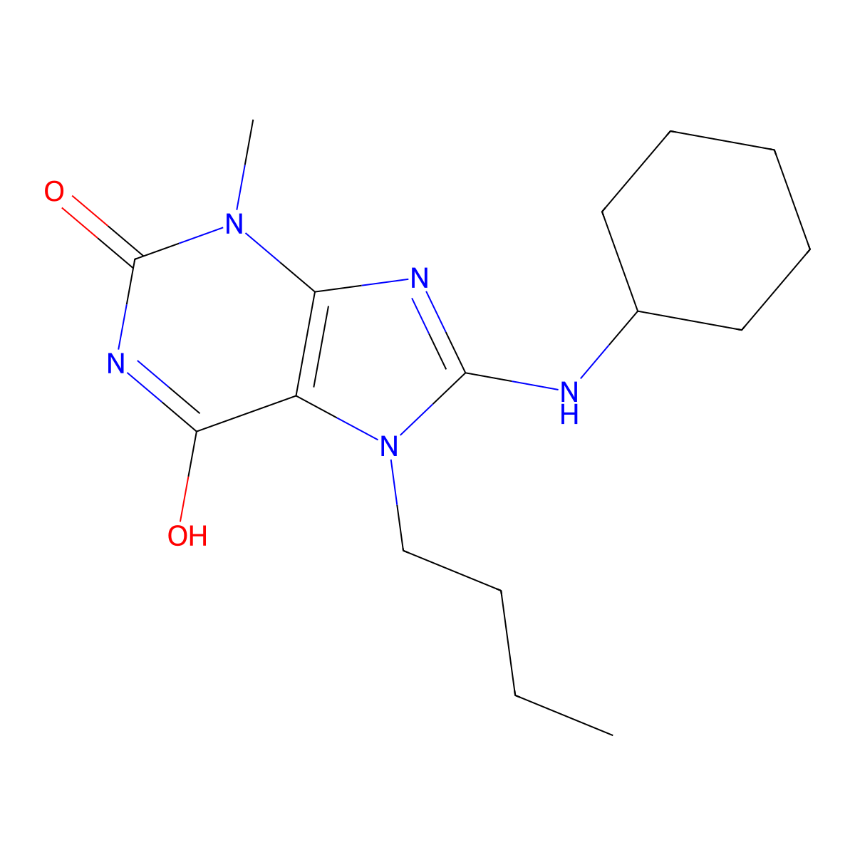 7-Butyl-8-(cyclohexylamino)-3-methyl-3,7-dihydro-1H-purine-2,6-dione molecular structure, CAS 476480-81-6