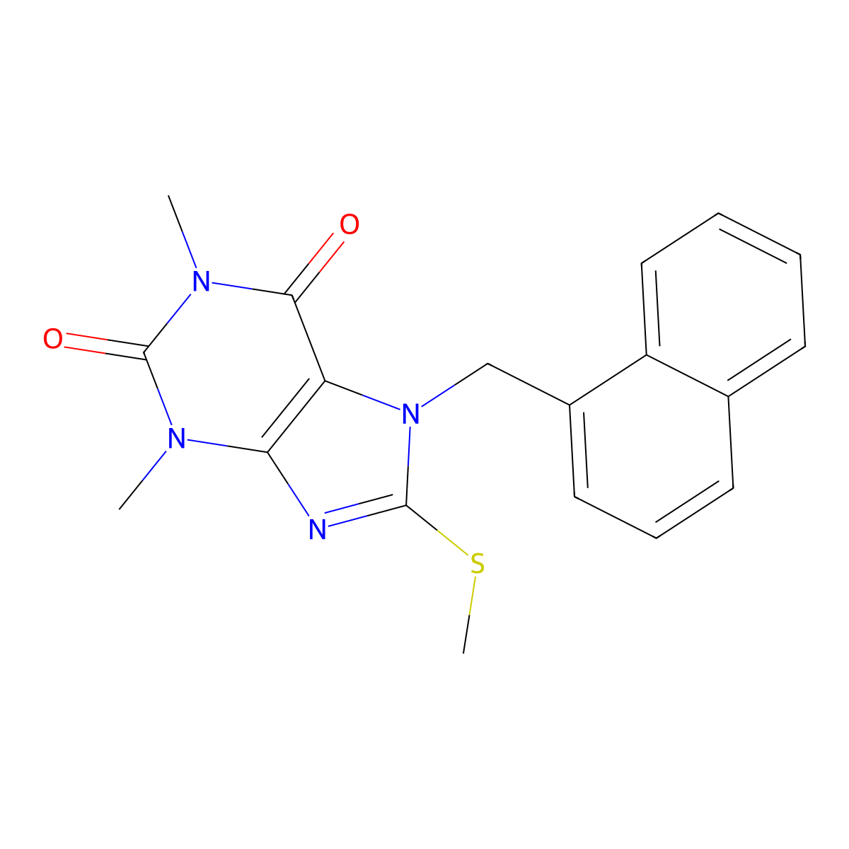 1,3-Dimethyl-8-(methylthio)-7-(1-naphthylmethyl)-3,7-dihydro-1H-purine-2,6-dione molecular structure, CAS 476480-82-7