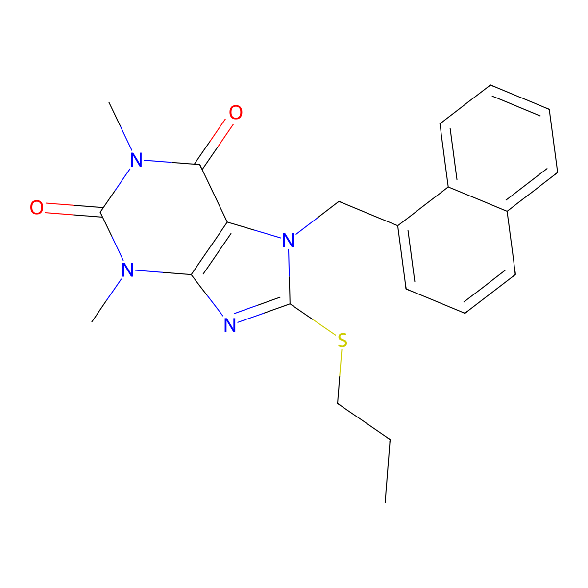 1,3-Dimethyl-7-(1-naphthylmethyl)-8-(propylthio)-3,7-dihydro-1H-purine-2,6-dione molecular structure, CAS 476480-84-9