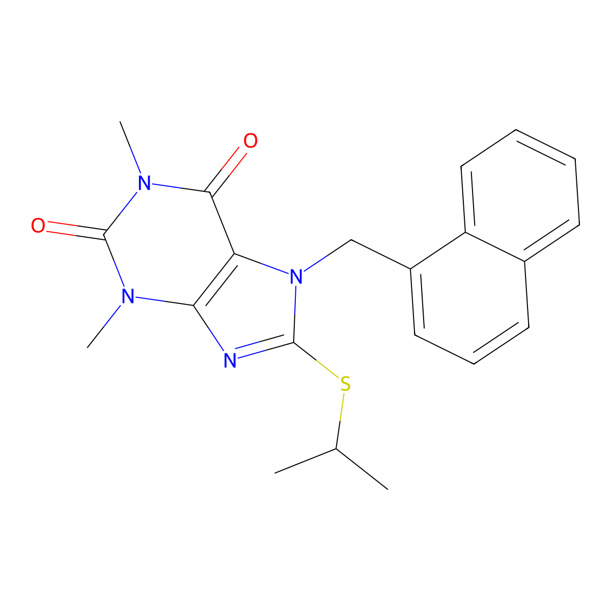8-(Isopropylthio)-1,3-DI-ME-7-(1-naphthylmethyl)-3,7-dihydro-1H-purine-2,6-dione molecular structure, CAS 476480-85-0