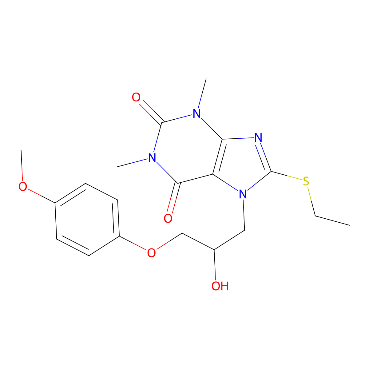 8-(Ethylsulfanyl)-7-[2-hydroxy-3-(4-methoxyphenoxy)propyl]-1,3-dimethyl-3,7-dihydro-1H-purine-2,6-dione molecular structure, CAS 476480-87-2