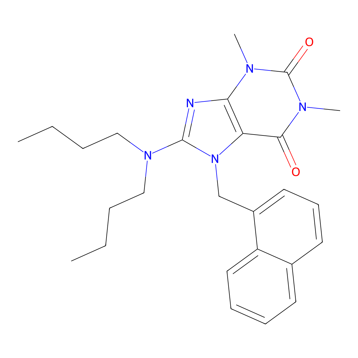8-(Dibutylamino)-1,3-DI-ME-7-(1-naphthylmethyl)-3,7-dihydro-1H-purine-2,6-dione molecular structure, CAS 476480-88-3