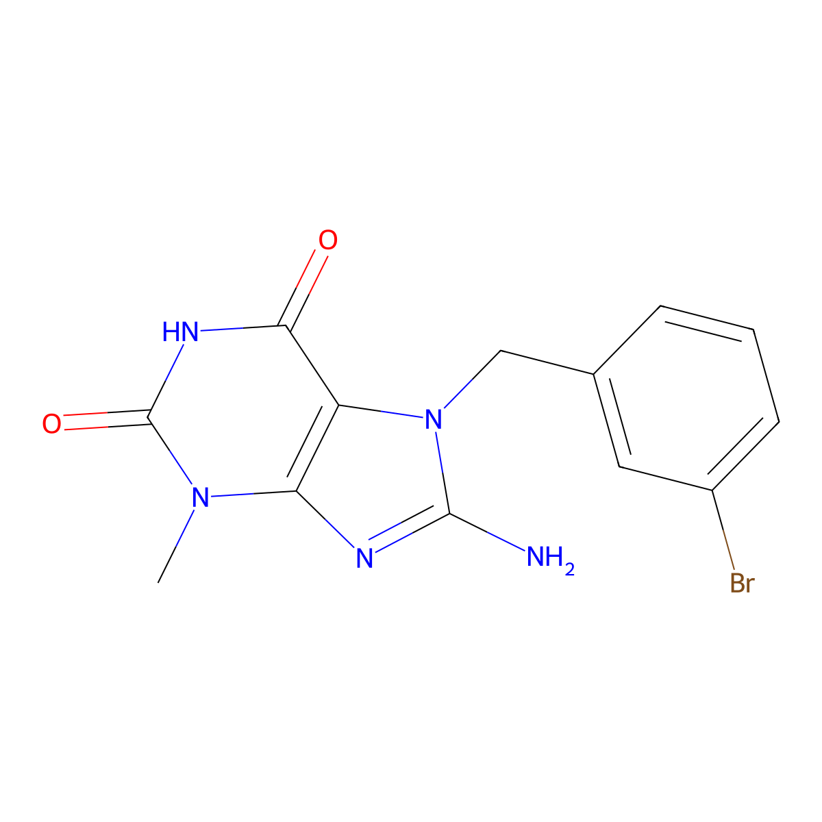 8-Amino-7-(3-bromobenzyl)-3-methyl-3,7-dihydro-1H-purine-2,6-dione molecular structure, CAS 476480-91-8