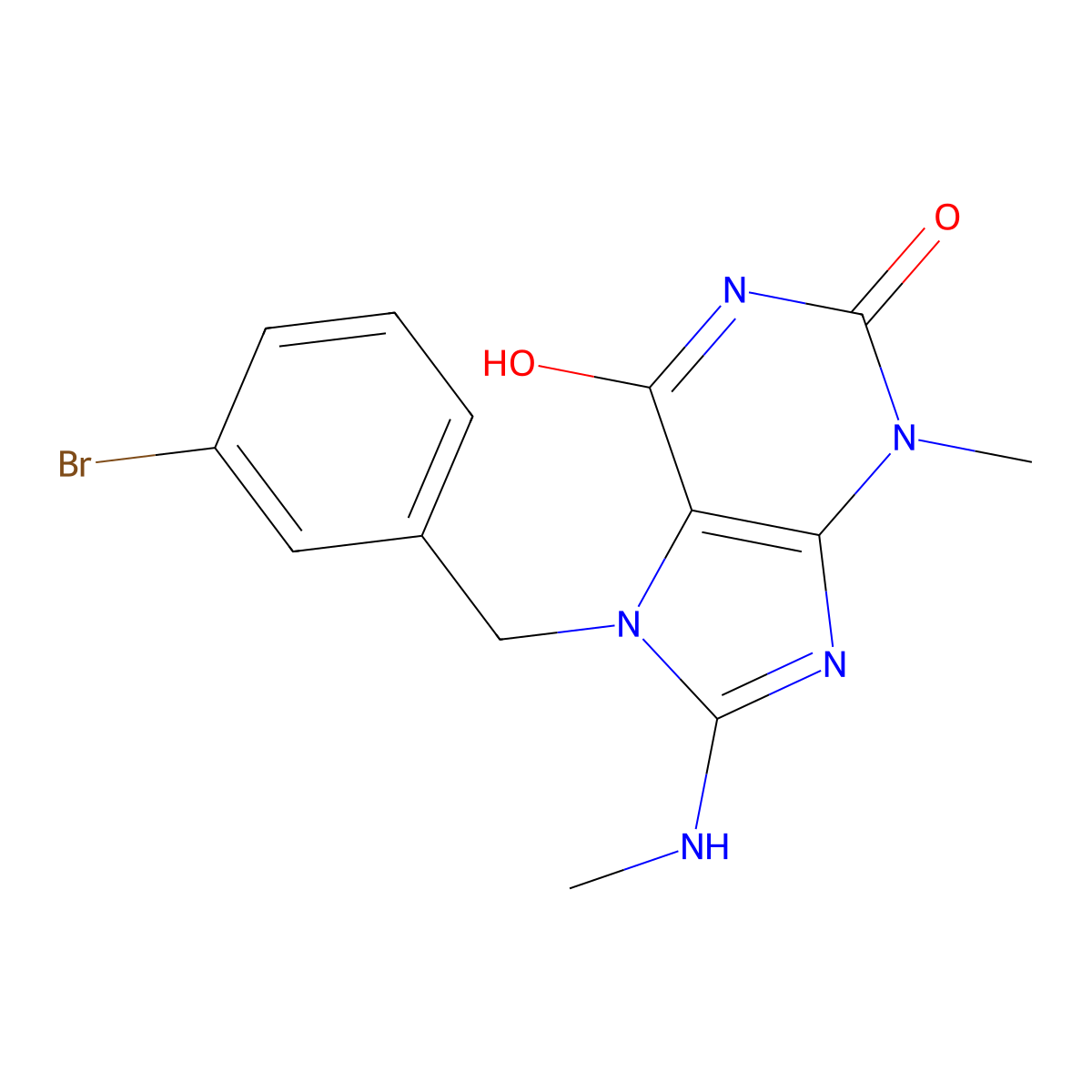 7-(3-Bromobenzyl)-3-methyl-8-(methylamino)-3,7-dihydro-1H-purine-2,6-dione molecular structure, CAS 476480-92-9