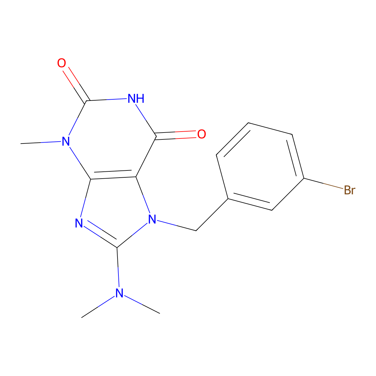 7-(3-Bromobenzyl)-8-(dimethylamino)-3-methyl-3,7-dihydro-1H-purine-2,6-dione molecular structure, CAS 476480-93-0