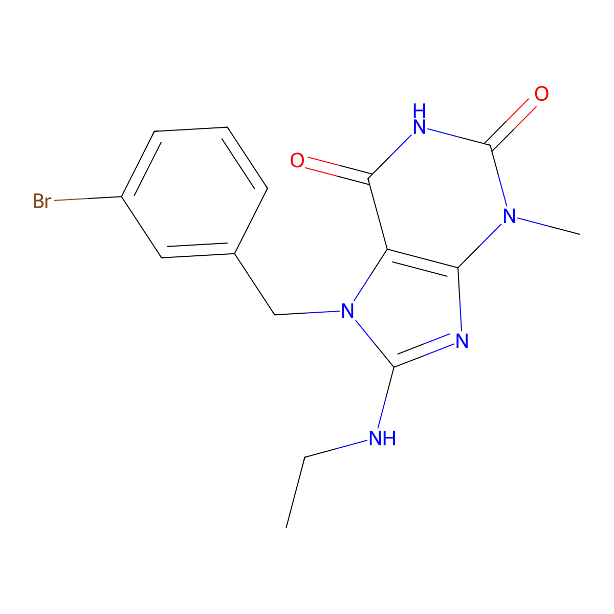 7-(3-Bromobenzyl)-8-(ethylamino)-3-methyl-3,7-dihydro-1H-purine-2,6-dione molecular structure, CAS 476480-94-1
