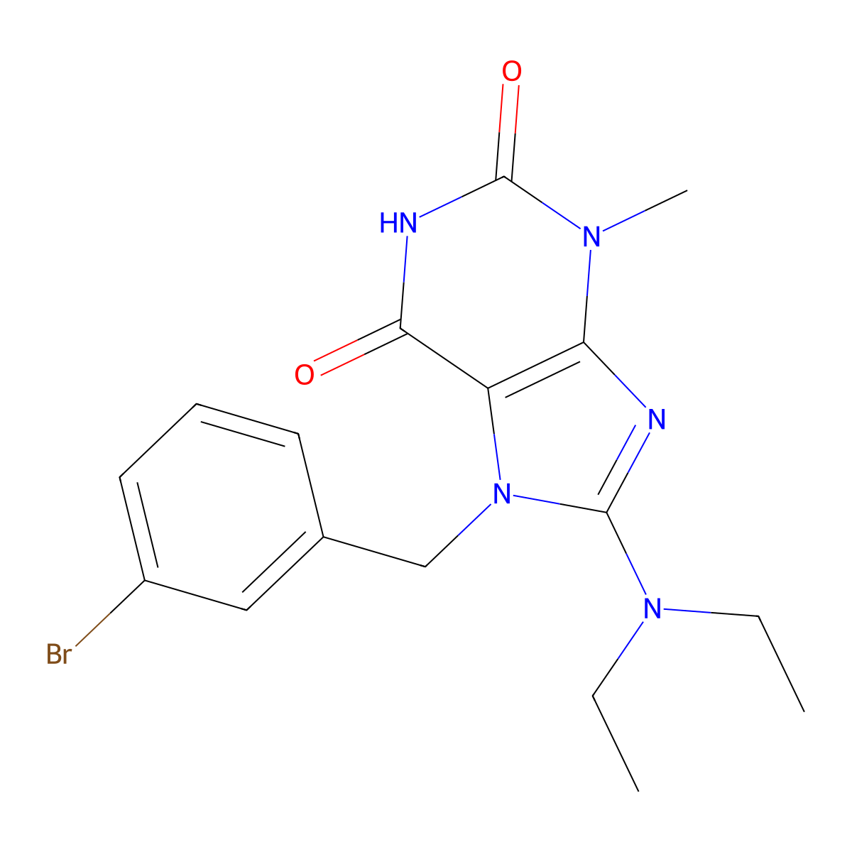 7-(3-Bromobenzyl)-8-(diethylamino)-3-methyl-3,7-dihydro-1H-purine-2,6-dione molecular structure, CAS 476480-95-2