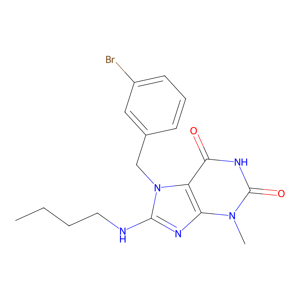 7-(3-Bromobenzyl)-8-(butylamino)-3-methyl-3,7-dihydro-1H-purine-2,6-dione molecular structure, CAS 476480-97-4