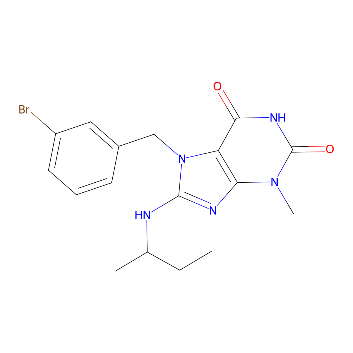 7-(3-Bromobenzyl)-8-(sec-butylamino)-3-methyl-3,7-dihydro-1H-purine-2,6-dione molecular structure, CAS 476480-98-5