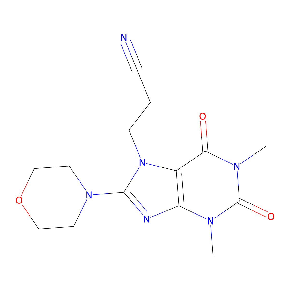 3-[1,3-Dimethyl-8-(4-morpholinyl)-2,6-dioxo-1,2,3,6-tetrahydro-7H-purin-7-YL]propanenitrile molecular structure, CAS 476481-00-2