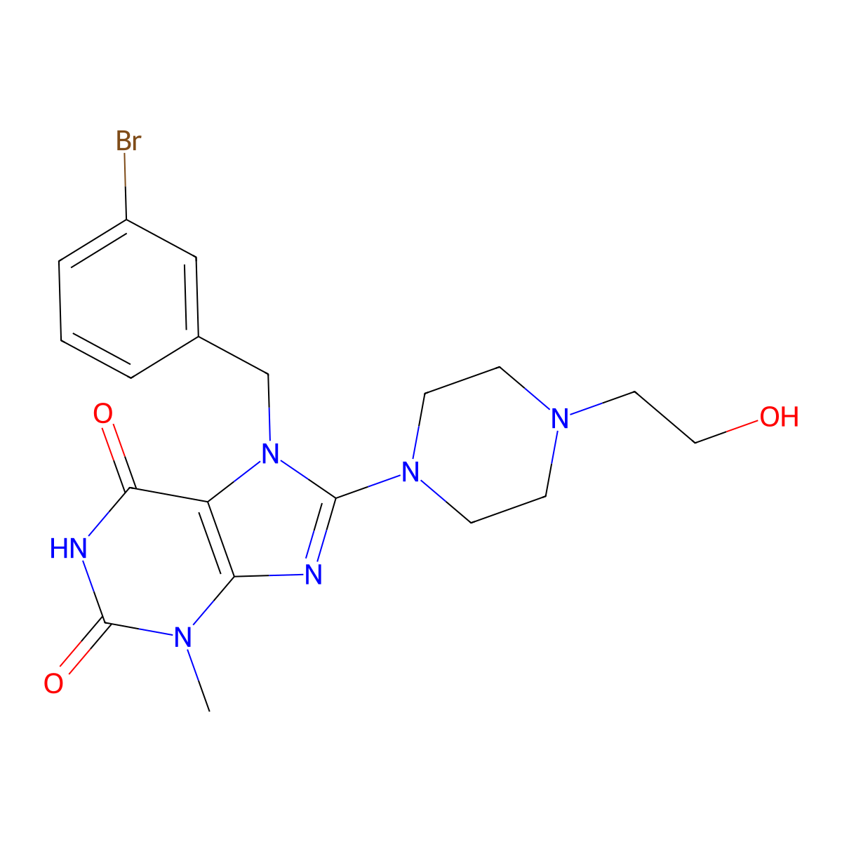 7-(3-BR-Benzyl)8-(4-(2-HO-ET)-1-piperazinyl)3-ME-3,7-dihydro-1H-purine-2,6-dione molecular structure, CAS 476481-01-3