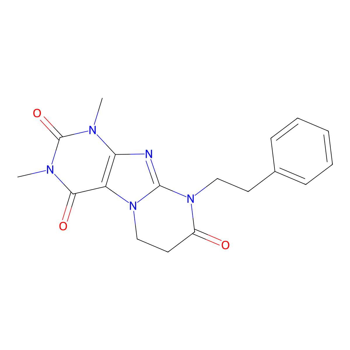 1,3-Dimethyl-9-(2-PH-ET)-6,7-dihydropyrimido(2,1-F)purine-2,4,8(1H,3H,9H)-trione molecular structure, CAS 476481-03-5