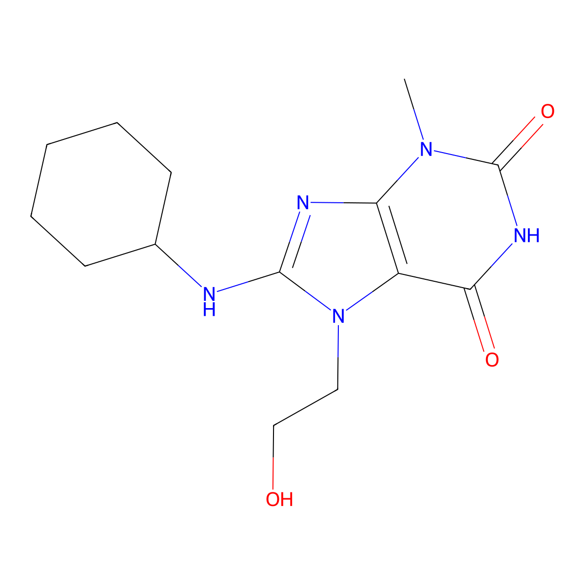 8-(Cyclohexylamino)-7-(2-hydroxyethyl)-3-methyl-3,7-dihydro-1H-purine-2,6-dione molecular structure, CAS 476481-09-1