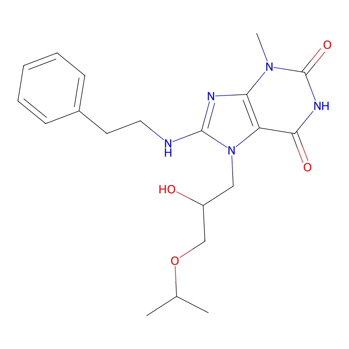7-(2-Hydroxy-3-isopropoxypropyl)-3-methyl-8-((2-phenylethyl)amino)-3,7-dihydro-1H-purine-2,6-dione molecular structure, CAS 476481-12-6