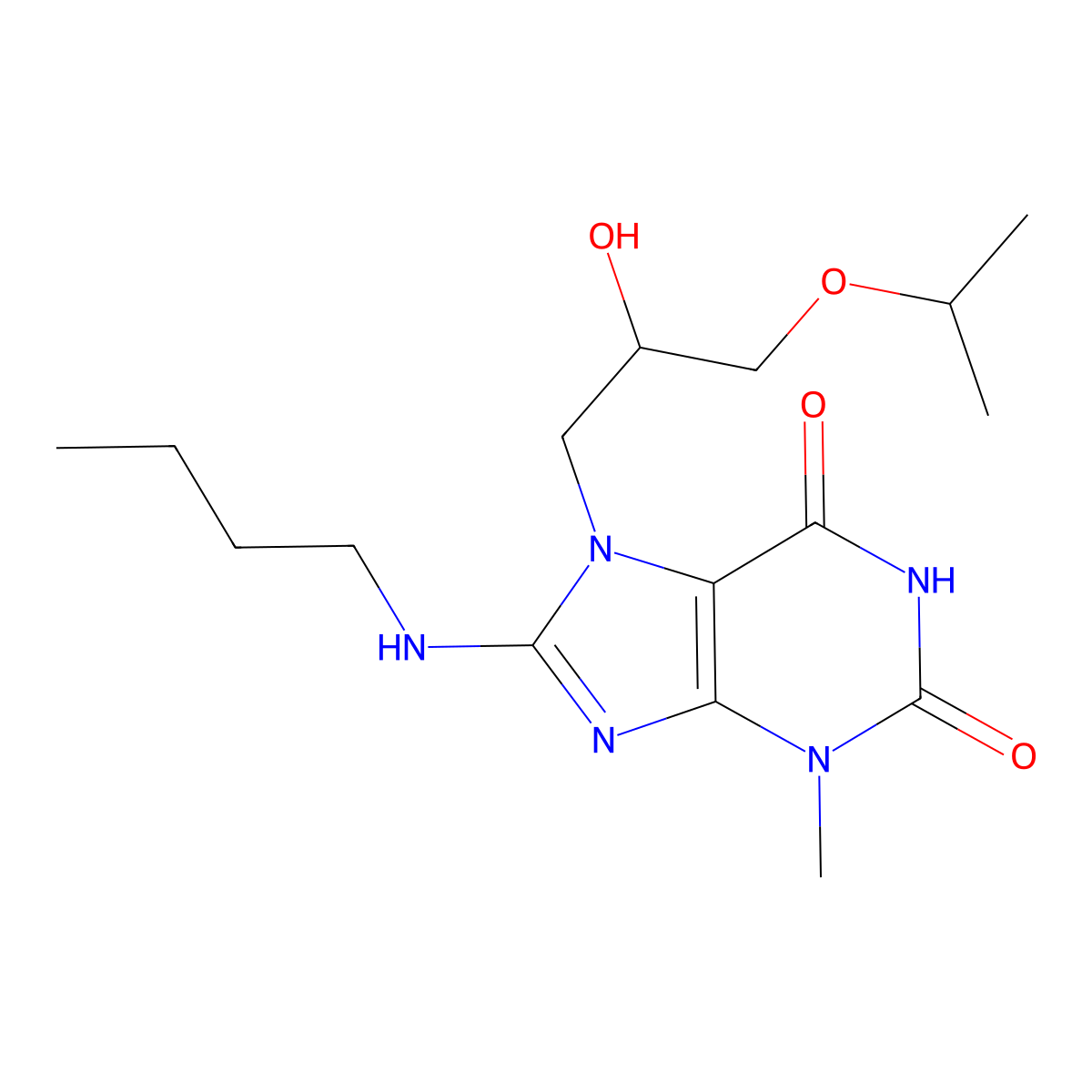 8-(Butylamino)-7-(2-HO-3-isopropoxypropyl)-3-ME-3,7-dihydro-1H-purine-2,6-dione molecular structure, CAS 476481-14-8
