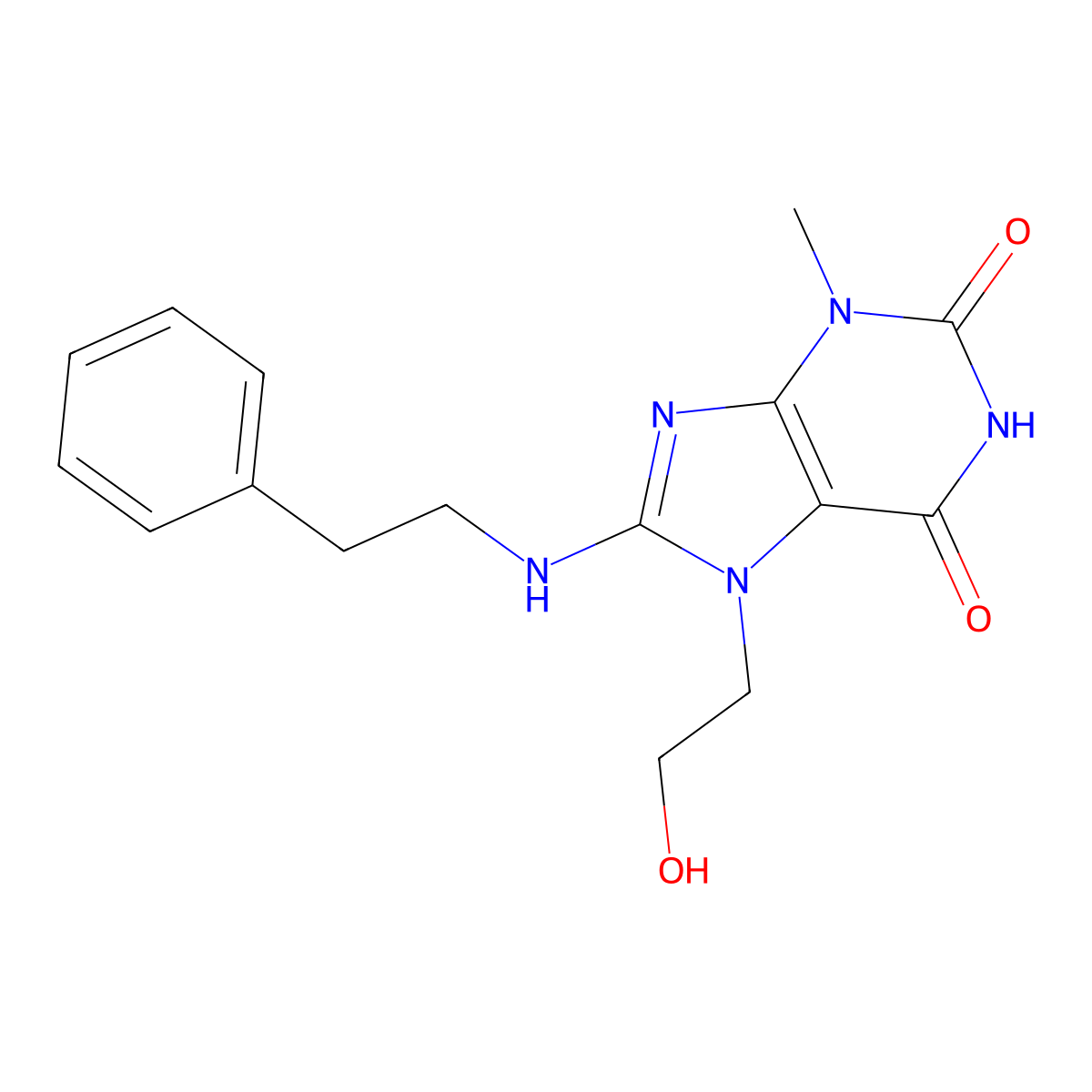 7-(2-Hydroxyethyl)-3-ME-8-((2-phenylethyl)amino)-3,7-dihydro-1H-purine-2,6-dione molecular structure, CAS 476481-35-3