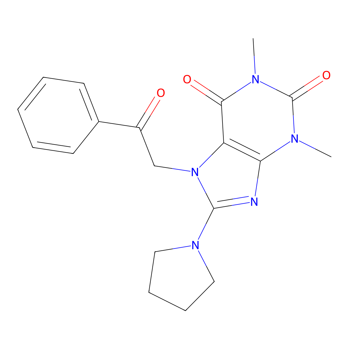 1,3-DI-ME-7-(2-Oxo-2-PH-ET)-8-(1-pyrrolidinyl)-3,7-dihydro-1H-purine-2,6-dione molecular structure, CAS 476481-38-6