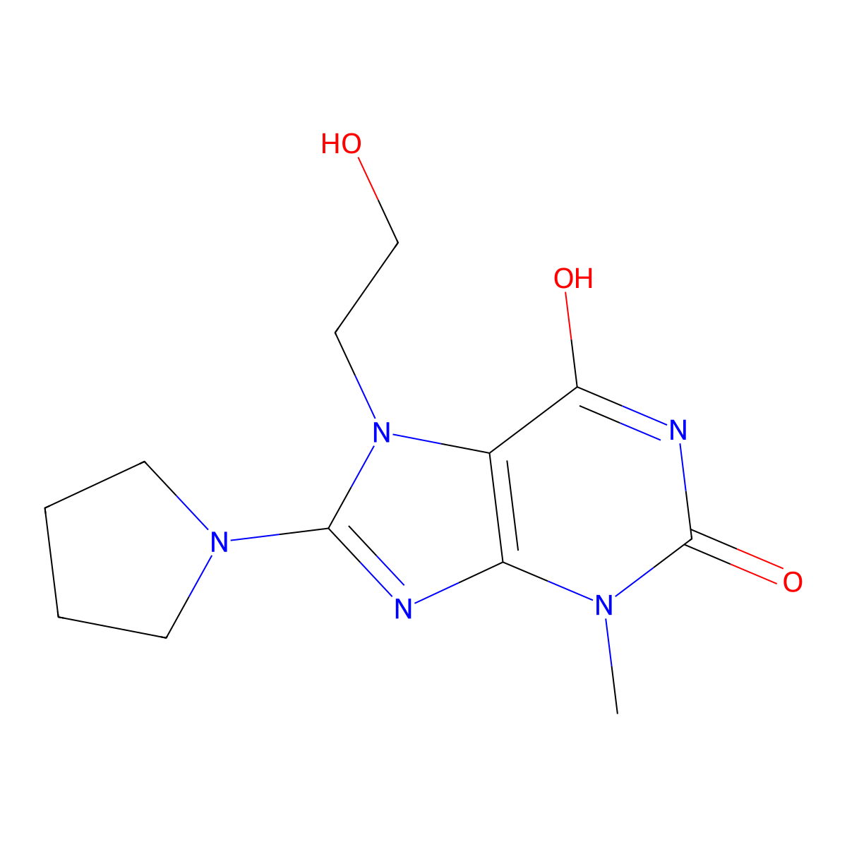 7-(2-Hydroxyethyl)-3-methyl-8-(1-pyrrolidinyl)-3,7-dihydro-1H-purine-2,6-dione molecular structure, CAS 476481-40-0
