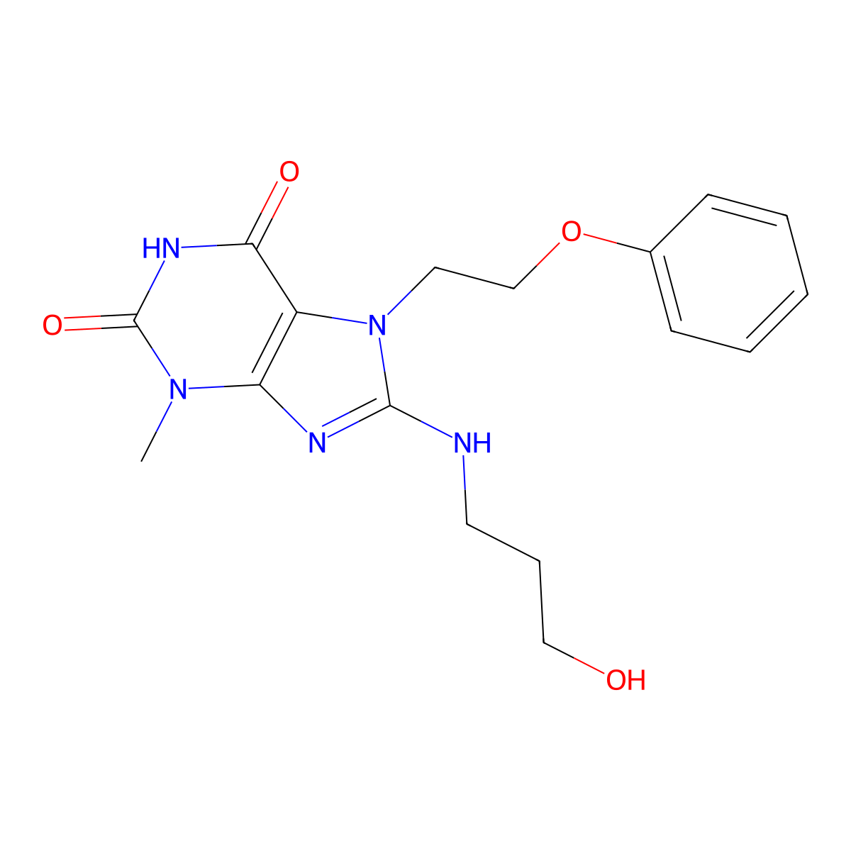 8-((3-HO-Propyl)amino)-3-ME-7-(2-phenoxyethyl)-3,7-dihydro-1H-purine-2,6-dione molecular structure, CAS 476481-41-1