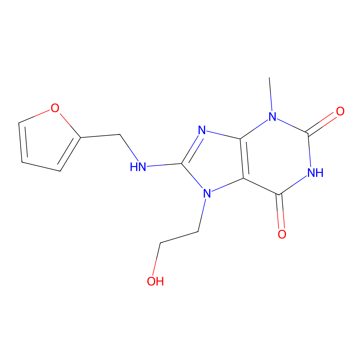 8-((2-Furylmethyl)amino)-7-(2-hydroxyethyl)-3-ME-3,7-dihydro-1H-purine-2,6-dione molecular structure, CAS 476481-42-2