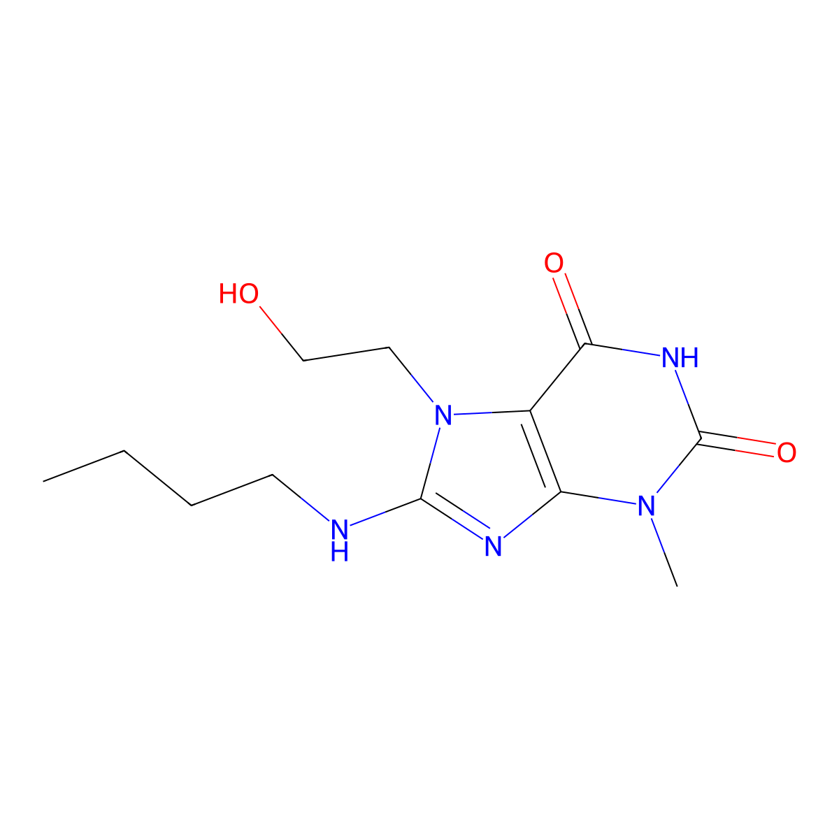 8-(Butylamino)-7-(2-hydroxyethyl)-3-methyl-3,7-dihydro-1H-purine-2,6-dione molecular structure, CAS 476481-44-4