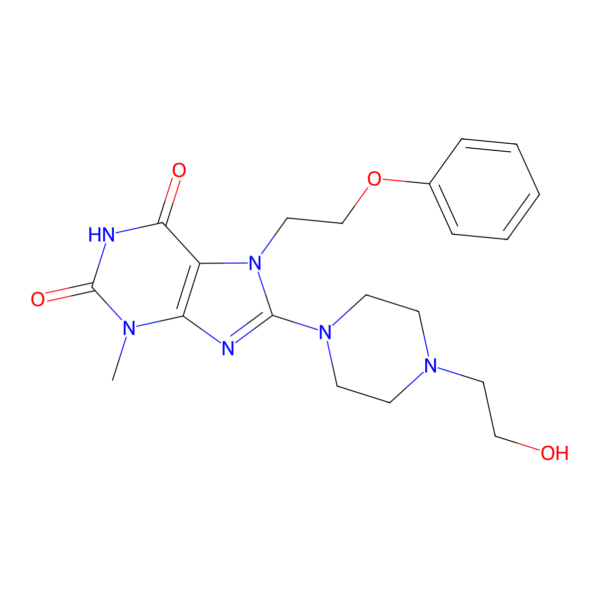 8-[4-(2-Hydroxyethyl)-1-piperazinyl]-3-methyl-7-(2-phenoxyethyl)-3,7-dihydro-1H-purine-2,6-dione molecular structure, CAS 476481-47-7