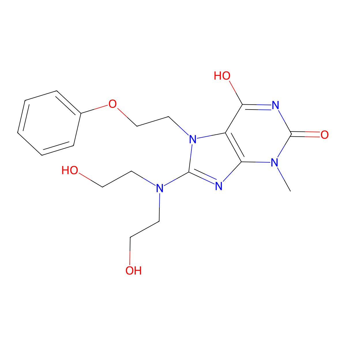 8-(Bis(2-HO-ethyl)amino)-3-ME-7-(2-phenoxyethyl)-3,7-dihydro-1H-purine-2,6-dione molecular structure, CAS 476481-49-9