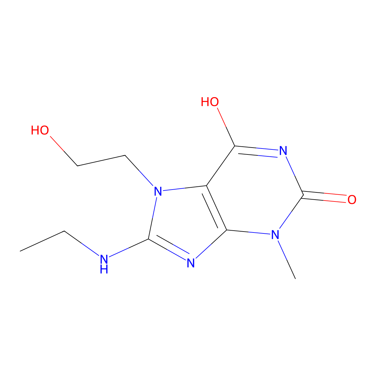 8-(Ethylamino)-7-(2-hydroxyethyl)-3-methyl-3,7-dihydro-1H-purine-2,6-dione molecular structure, CAS 476481-50-2