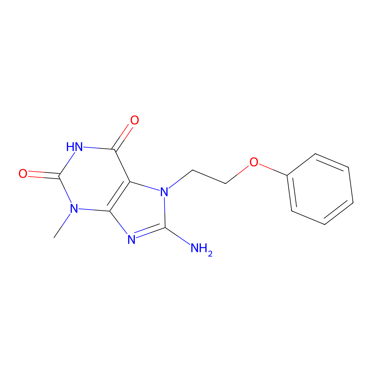 8-Amino-3-methyl-7-(2-phenoxyethyl)-3,7-dihydro-1H-purine-2,6-dione molecular structure, CAS 476481-51-3
