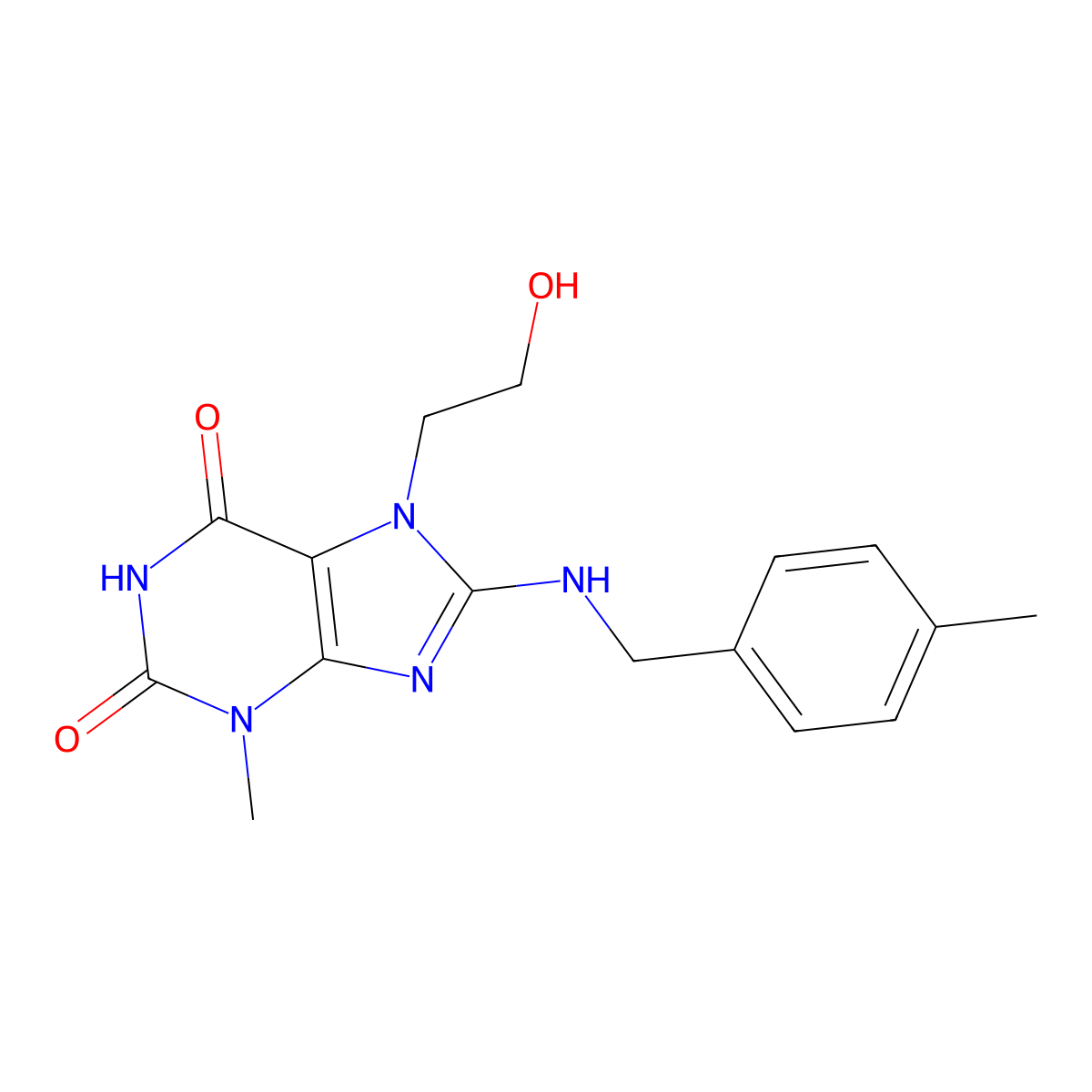 7-(2-HO-Ethyl)-3-ME-8-((4-methylbenzyl)amino)-3,7-dihydro-1H-purine-2,6-dione molecular structure, CAS 476481-52-4