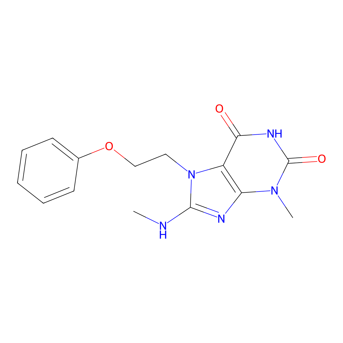 3-Methyl-8-(methylamino)-7-(2-phenoxyethyl)-3,7-dihydro-1H-purine-2,6-dione molecular structure, CAS 476481-53-5