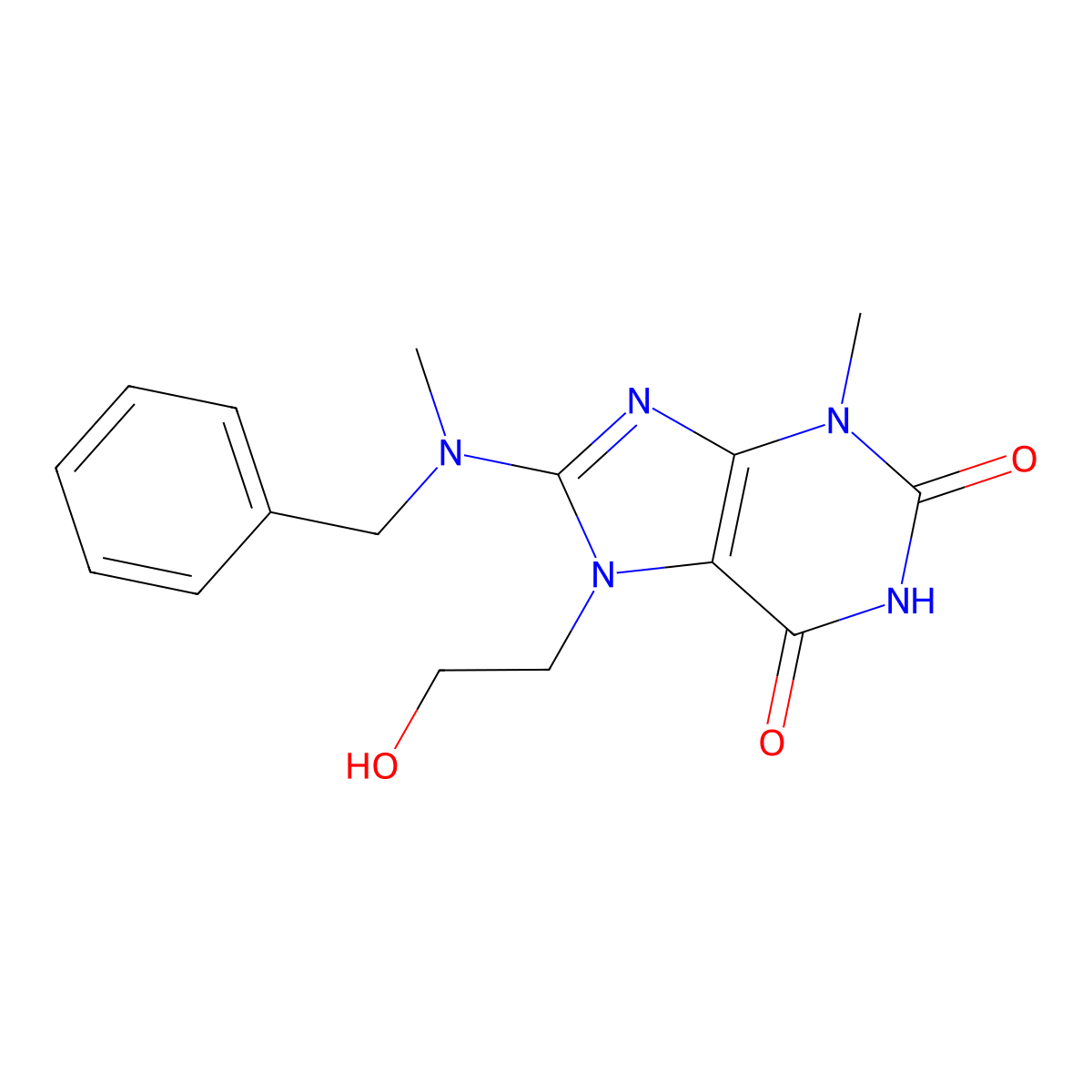 8-(Benzyl(methyl)amino)-7-(2-HO-ethyl)-3-methyl-3,7-dihydro-1H-purine-2,6-dione molecular structure, CAS 476481-54-6
