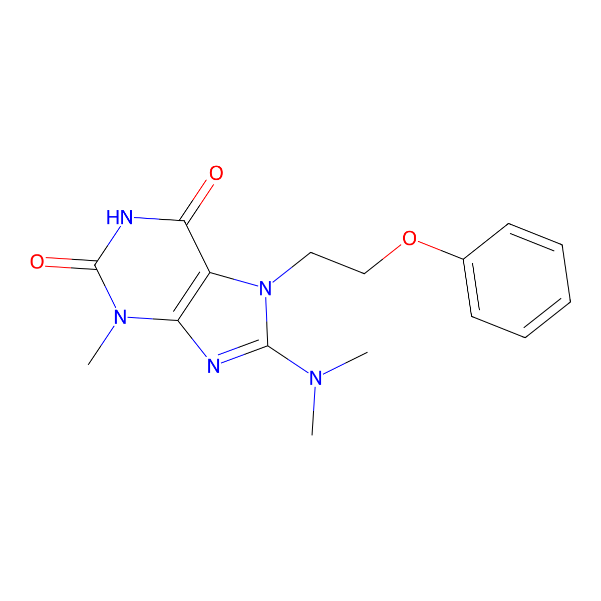 8-(Dimethylamino)-3-methyl-7-(2-phenoxyethyl)-3,7-dihydro-1H-purine-2,6-dione molecular structure, CAS 476481-55-7
