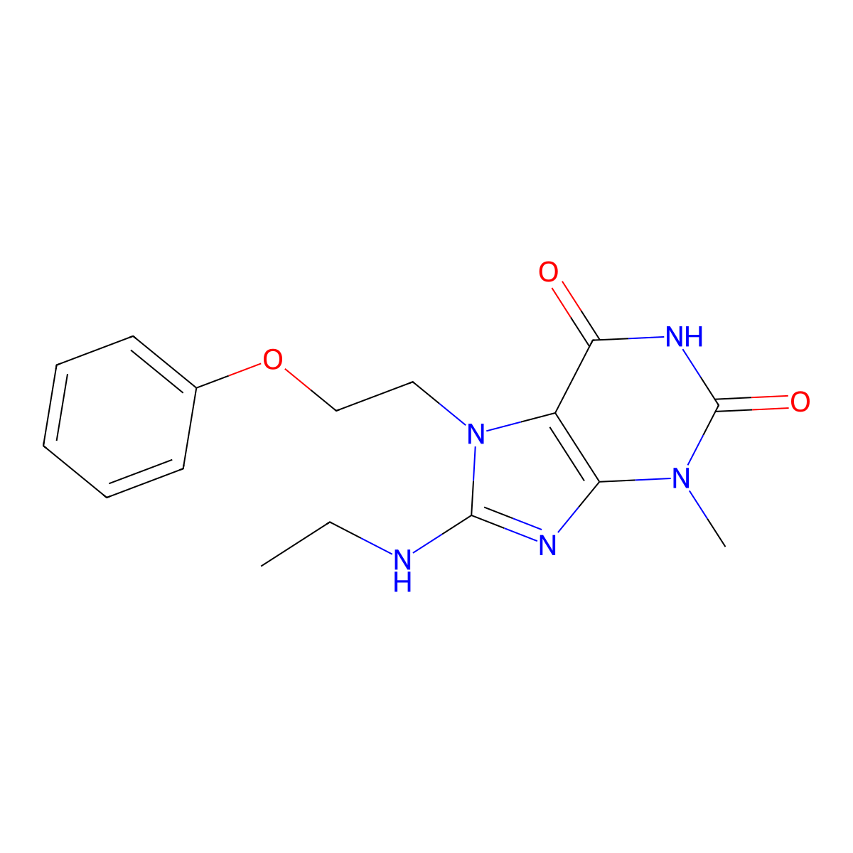 8-(Ethylamino)-3-methyl-7-(2-phenoxyethyl)-3,7-dihydro-1H-purine-2,6-dione molecular structure, CAS 476481-57-9