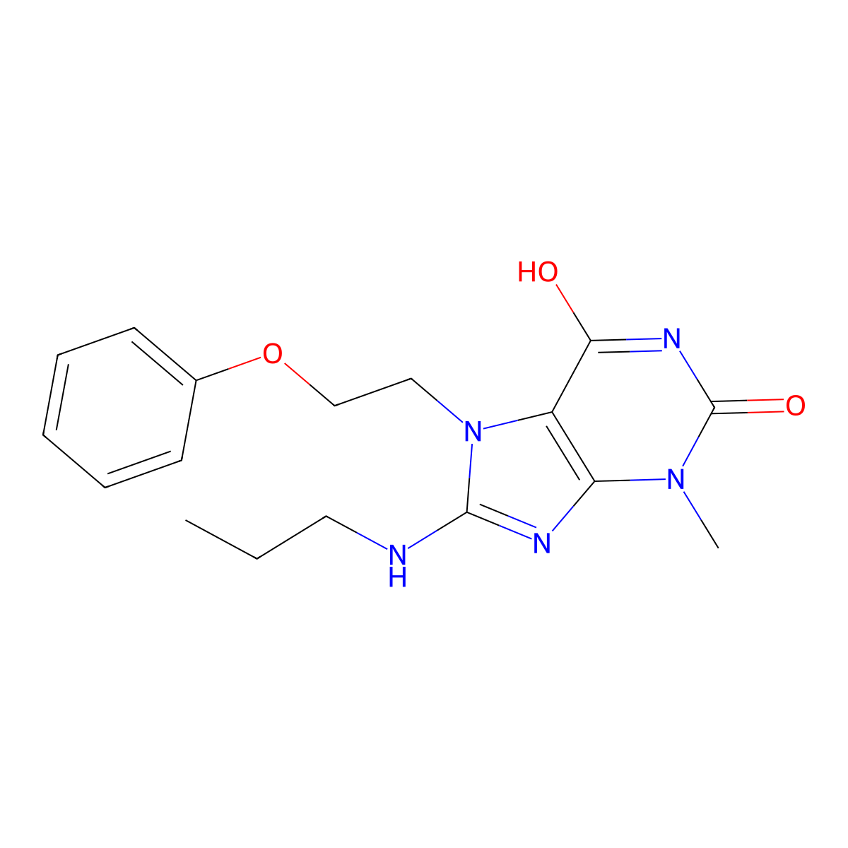 3-Methyl-7-(2-phenoxyethyl)-8-(propylamino)-3,7-dihydro-1H-purine-2,6-dione molecular structure, CAS 476481-59-1