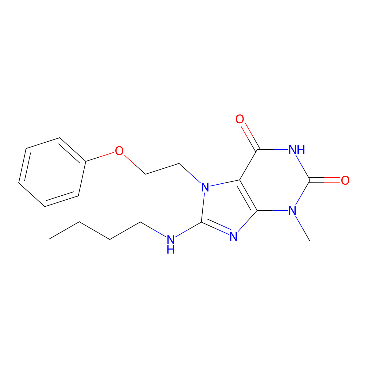 8-(Butylamino)-3-methyl-7-(2-phenoxyethyl)-3,7-dihydro-1H-purine-2,6-dione molecular structure, CAS 476481-62-6