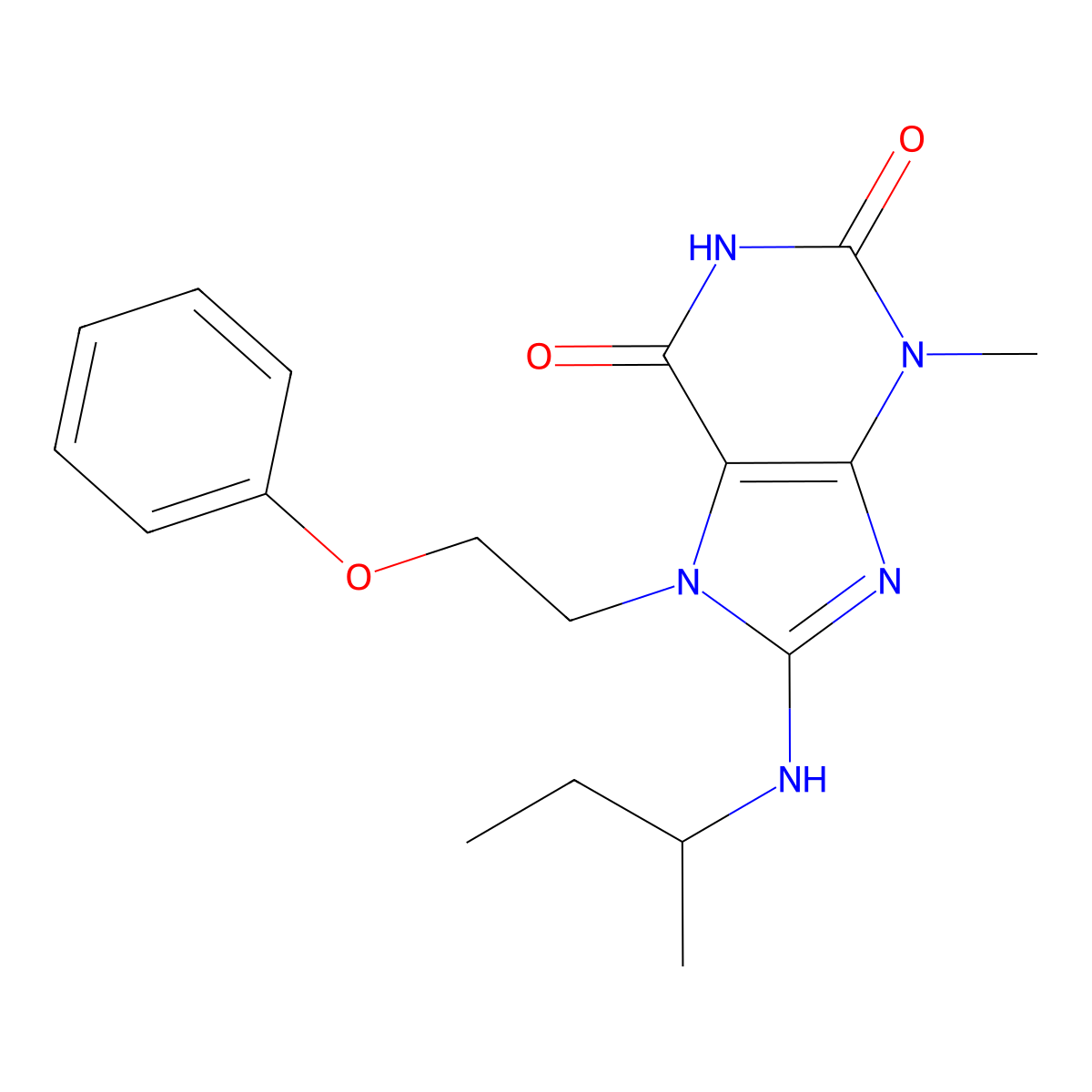 8-(Sec-butylamino)-3-methyl-7-(2-phenoxyethyl)-3,7-dihydro-1H-purine-2,6-dione molecular structure, CAS 476481-63-7