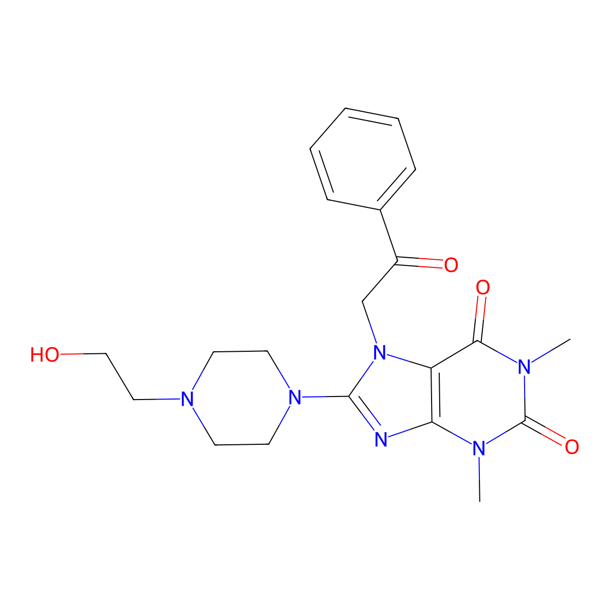 8-(4-(2-Hydroxyethyl)-1-piperazinyl)-1,3-dimethyl-7-(2-oxo-2-phenylethyl)-3,7-dihydro-1H-purine-2,6-dione molecular structure, CAS 476481-64-8
