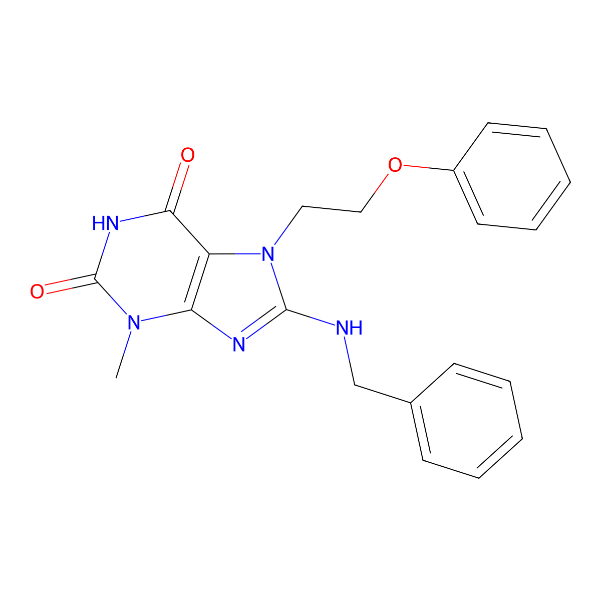 8-(Benzylamino)-3-methyl-7-(2-phenoxyethyl)-3,7-dihydro-1H-purine-2,6-dione molecular structure, CAS 476481-68-2