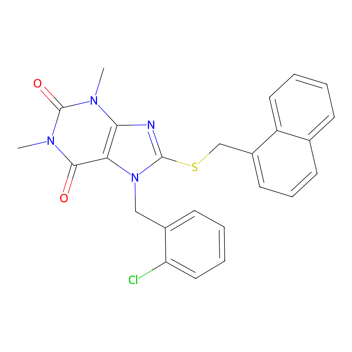 7-(2-Chlorobenzyl)-1,3-dimethyl-8-[(1-naphthylmethyl)sulfanyl]-3,7-dihydro-1H-purine-2,6-dione molecular structure, CAS 476481-76-2