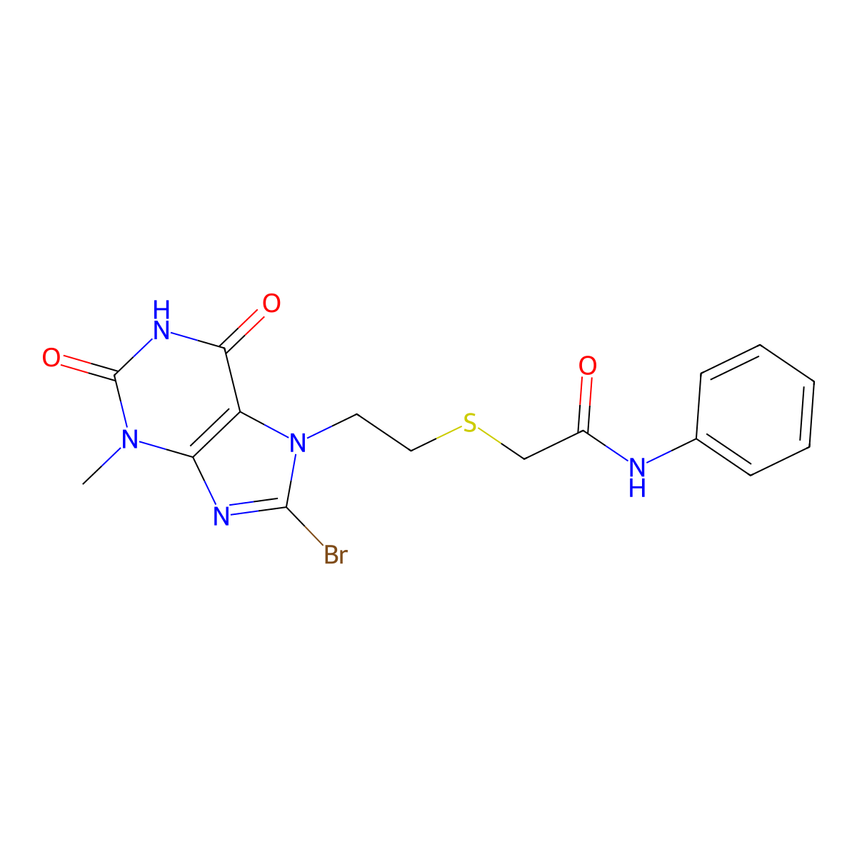 2-{[2-(8-Bromo-3-methyl-2,6-dioxo-1,2,3,6-tetrahydro-7H-purin-7-YL)ethyl]sulfanyl}-N-phenylacetamide molecular structure, CAS 476481-78-4