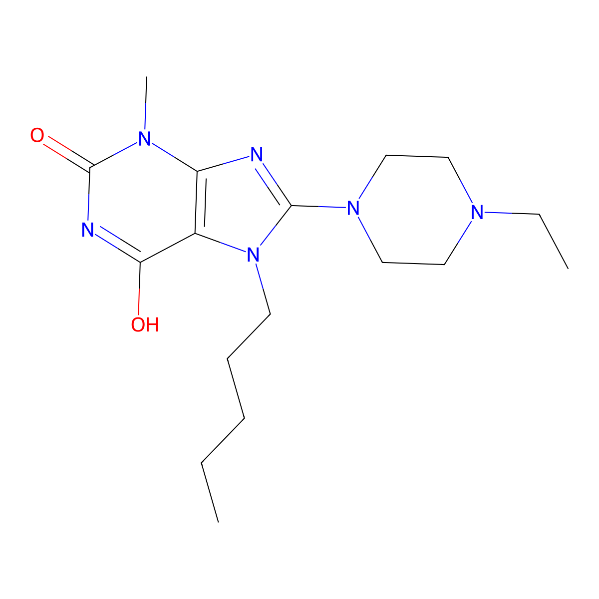 8-(4-Ethyl-1-piperazinyl)-3-methyl-7-pentyl-3,7-dihydro-1H-purine-2,6-dione molecular structure, CAS 476481-82-0