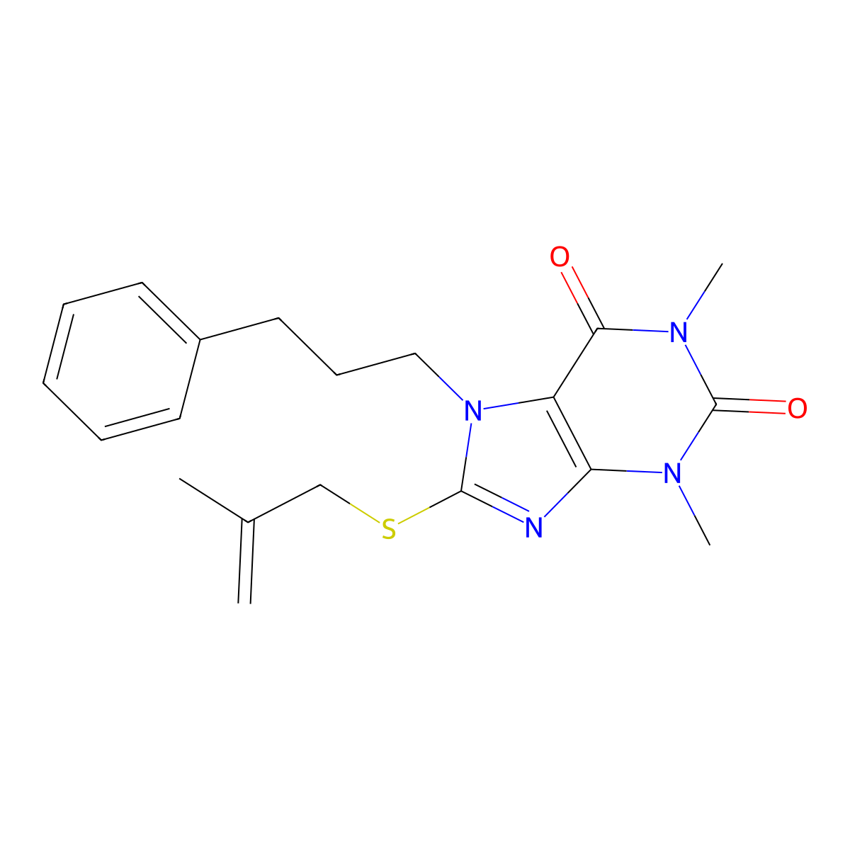 1,3-Dimethyl-8-[(2-methyl-2-propenyl)sulfanyl]-7-(3-phenylpropyl)-3,7-dihydro-1H-purine-2,6-dione molecular structure, CAS 476481-83-1