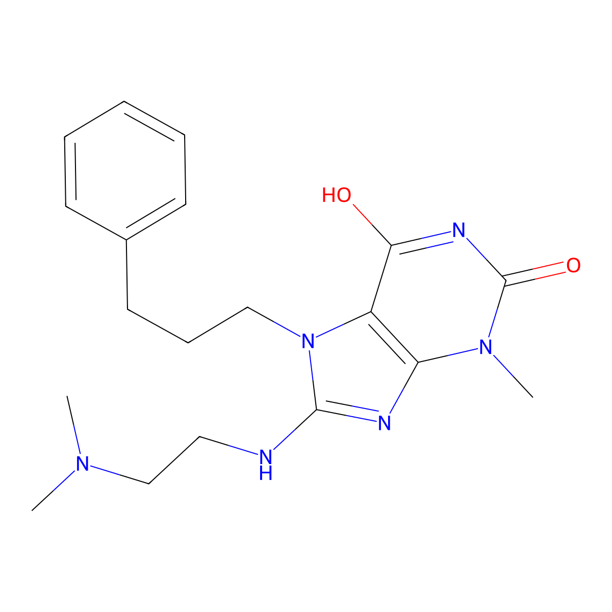 8-((2-(Dimethylamino)ethyl)amino)-3-methyl-7-(3-phenylpropyl)-3,7-dihydro-1H-purine-2,6-dione molecular structure, CAS 476481-92-2