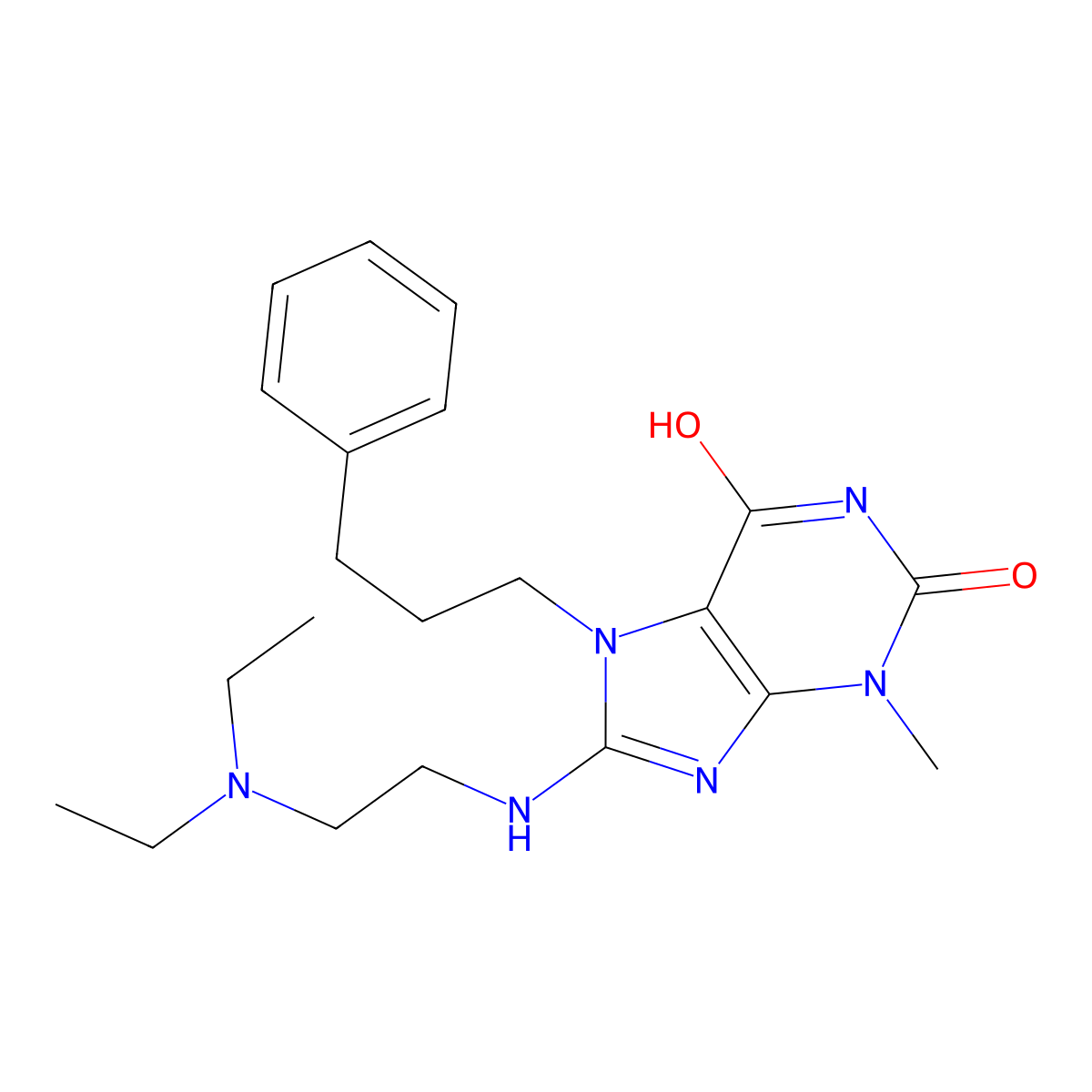 8-((2-(Diethylamino)ethyl)amino)-3-methyl-7-(3-phenylpropyl)-3,7-dihydro-1H-purine-2,6-dione molecular structure, CAS 476481-94-4